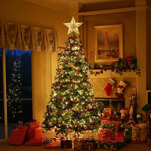 Christmas Tree Topper Star Gold Glitter Plug in 3D Star Tree Topper Lighted