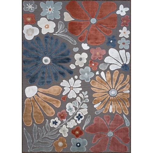 Outdoor Rug 10x14 Large Modern Floral Tropical Area Rugs for Outdoor and Indoor Patio Easy to Clean Non Shedding Living Room Porch Garden Washable Outside Carpet