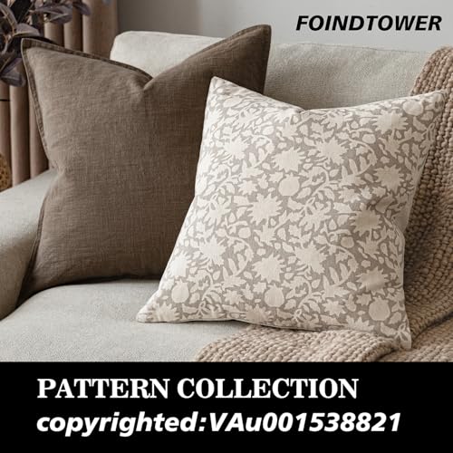 Set of 2 Decorative Neutral Floral Throw Pillow Covers Accent Farmhouse Cushion Covers Boho Vintage Pillowcase for Couch Sofa Bedroom Living Room Home Decor (2 Count)