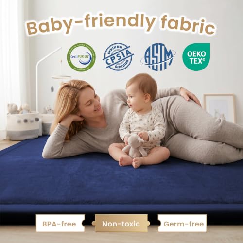 Baby Play Mat for Floor 1.3" Thick Memory Foam Play Mat 71"×79" Tummy Time Crawling with Non