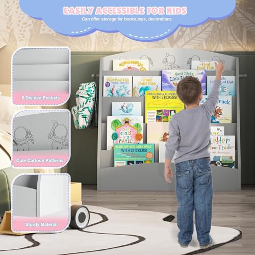 5 Tier Kids Bookshelf Montessori Toddler Book Rack Gray