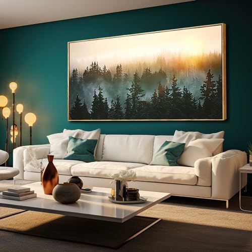 Large Foggy Forest Canvas Wall Art Landscape Mountain Painting 30x60 Inch Framed Wall Art for Bedroom Living Room Kitchen Office