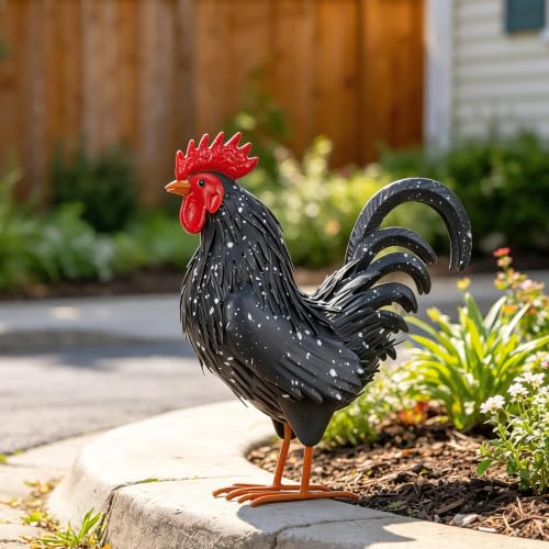 Rooster Garden Statue Sculpture Metal Chicken Yard Decor Outdoor Figurines Patio Backyard Decoration