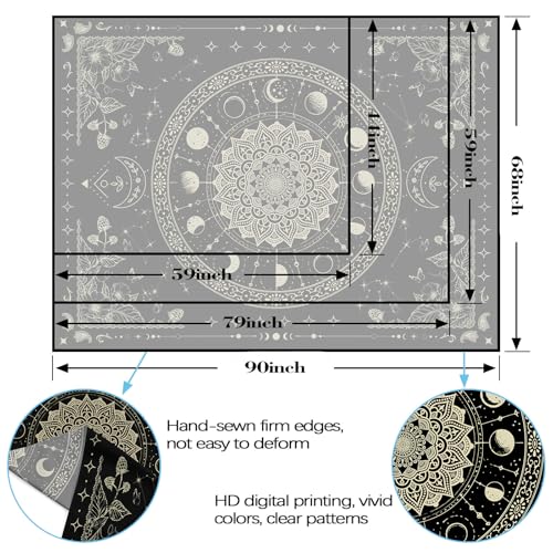 Mandala Moon Tapestry Boho Tapestry for Bedroom Black Tapestries Wall Hanging Living Room Wall Art and Home Decor 44x60