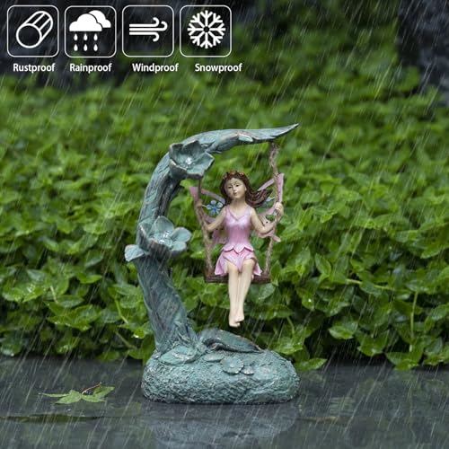 Garden Flower Fairy Outdoor Statue Decor Funny Swing Fairy Ornaments Figurines for Patio Lawn Yard Porch Outside Garden Gifts