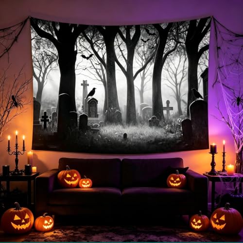 Gothic Halloween Tapestry Spooky Black Tree Wall Tapestry 60Wx40L Inch