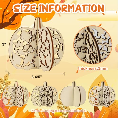 DIY 3D Fall Pumpkin Wood Crafts to Paint for Kids Adults (24 Count)