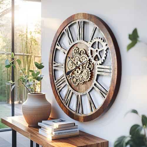 The Gears Clock 36'' Inch Real Moving Gear Wall Clock Vintage Industrial Oversized Rustic Farmhouse