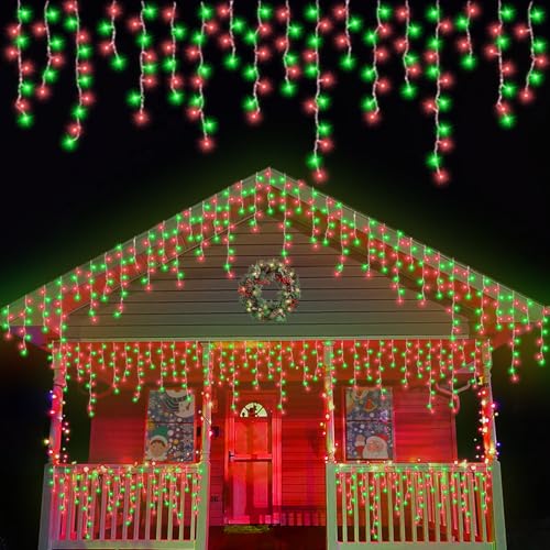 1200 LED Icicle Lights Red and Green (99 Foot)