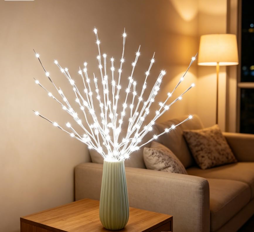 4 Pack LED Branch Light Battery Operated Lighted Branch Vase Filler Willow Tree Artificial Little Twig Power Brown 30 Inch 20 LED for Home Romantic Decoration (4 Count)