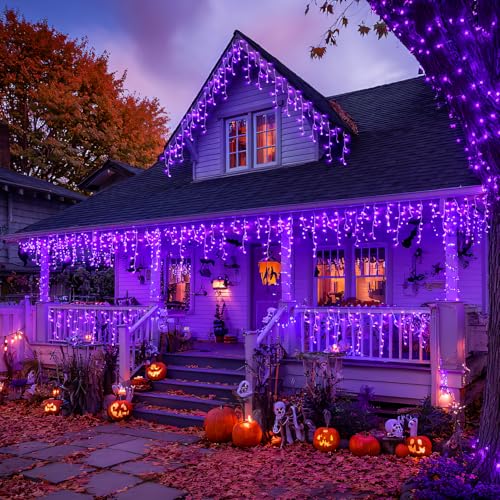 38.8 FT 400 LED Purple Halloween Icicle Lights Outdoor