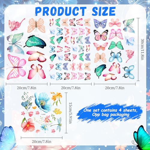 Glow in The Dark Butterfly Flower Wall Decals Glowing Luminous (4 Count)