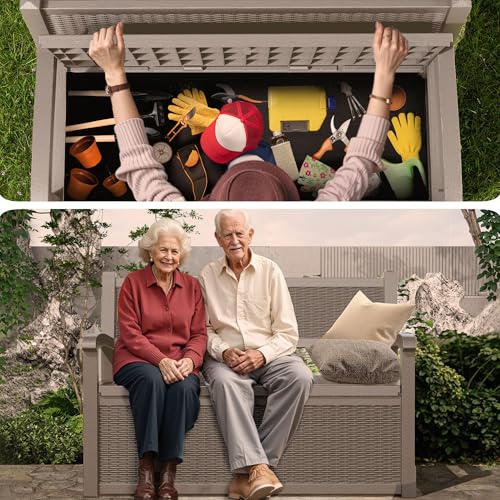 80 Gallon Outdoor Storage Bench Lockable Deck Box Outdoor Storage Box Waterproof for Patio