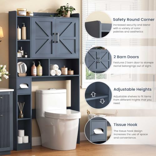 Over The Toilet Storage Cabinet with 2 Barn Doors