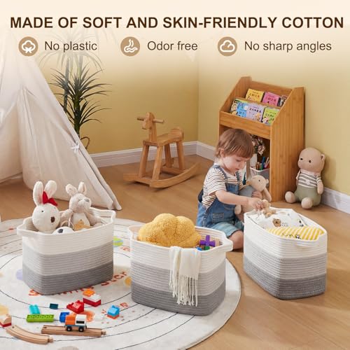 Cotton Rope Storage Baskets for Organizing Gradient Gray 3