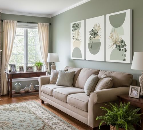 3 Pcs Neutral Abstract Sage Green Boho Canvas Wall Art 16x24in (3 Count)