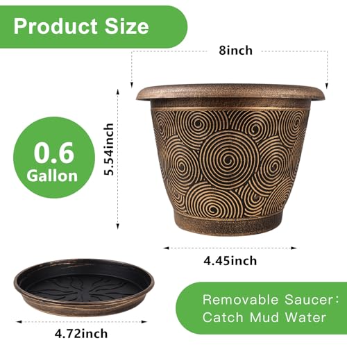 8 Inch Flower Pots Planters for Indoor Outdoor Plants (4 Count)