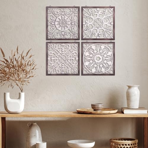 4 Pcs Wood Art Wall Decor Farmhouse Decorative Wood Panels Modern Wall Decor for Living Room Home Kitchen Dining Room (4 Count)