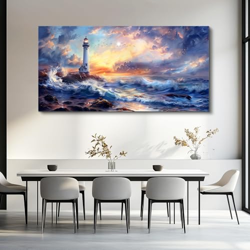 Wall Art For Bedroom Wall Decorations For Living Room Modern Office Wall Decor Seaside Scenery Lighthouse Mountain Pictures Canvas Printed Artwork Restaurant Home Decor Aesthetics 24"X48"