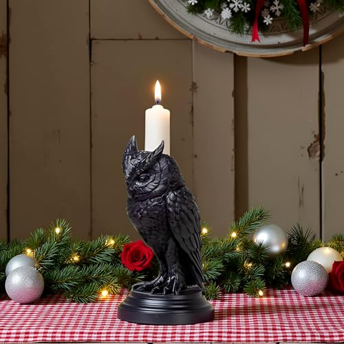 Gothic Black Owl Candle Holder Statue