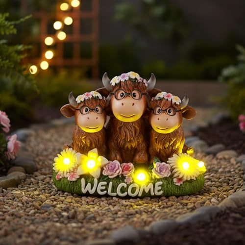 Highland Cow Decor Solar Garden Statue 5.3" (3 Count)