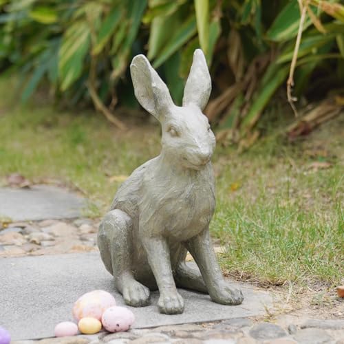Rabbit Garden Statue 12 Inch Grey Resin Bunny Yard Decor