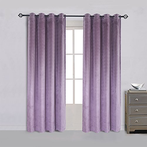 Super Soft Luxury Velvet Texture Curtains Lavender Flannel Blackout Curtains Panel Drapes Grommet 52Wx84L inch Purplish Pink