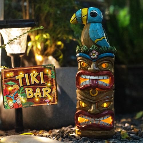 Tiki Totem Pole Solar Powered Garden Statue Decor