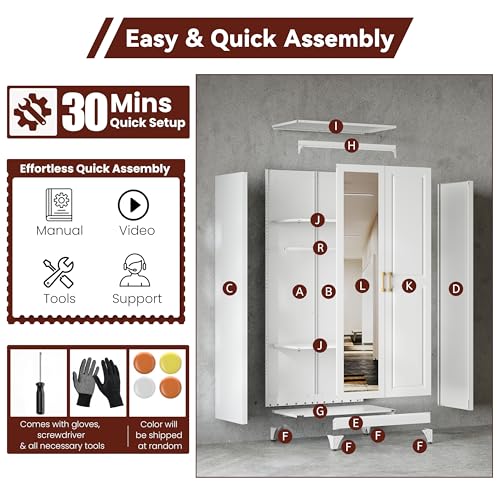 71" Tall Wardrobe Closet with Mirror and Doors