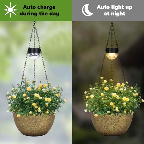 2 Packs Solar Hanging Basket Planters for Plants Outdoor