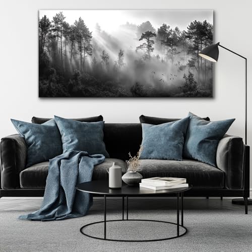 Black and White Forest Wall Art for Living Room Modern Canvas Prints Artwork Picture Paintings Bedroom Office Home Decor
