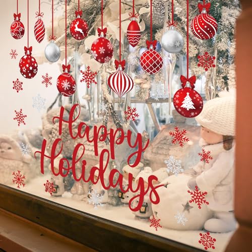 Red Merry Christmas Window Clings 6 Sheets (6 Count)