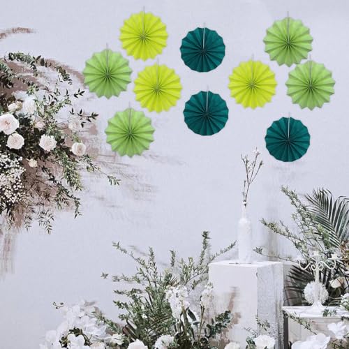 Green Party Decorations Light Green Hanging Paper Fans DIY Set 8in (30 Count)