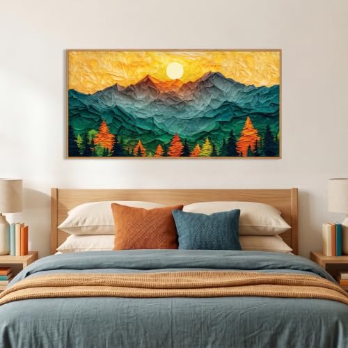 Abstract Boho Mountain Framed Canvas Wall Art Set