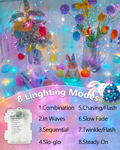 2 Pack 100 LED Easter Lights Battery Operated String Twinkle Fairy Lights (2 Count)