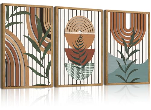 Large Boho Mid century Wood Wall Art Set