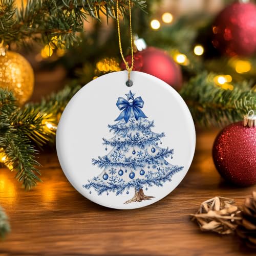 Blue Chinoiserie Snowflake Christmas Tree Ceramic Ornament