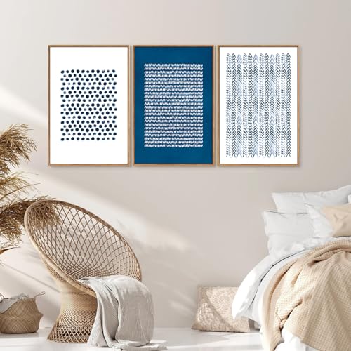 Navy Blue and White Framed Canvas Wall Art Set (3 Count)