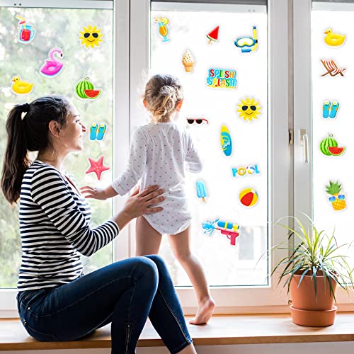 20 PCS Beach Ball Party Thick Gel Clings Summer Pool Window Gel Clings Decals Stickers for Kids Toddlers and Adults Home Airplane Classroom Nursery Summer Beach Holiday Party Supplies Decorations (20 Count)