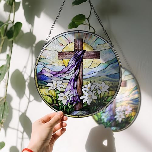 8 Inches Stained Glass Cross Suncatcher