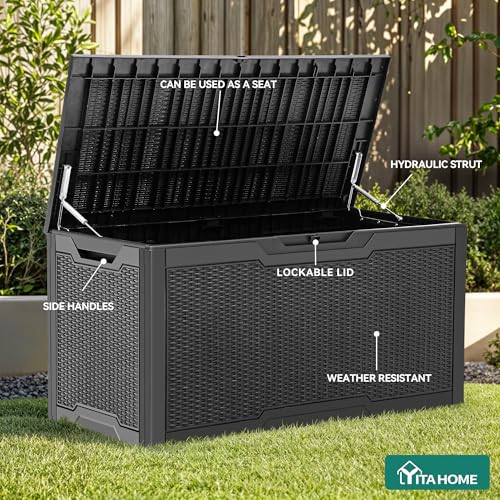 100 Gallon Large Resin Deck Box Outdoor Storage Boxes for Patio