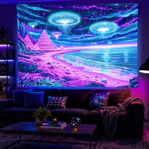 Blacklight Tapestry Alien UFO Room Decor 78 x 59 Inch