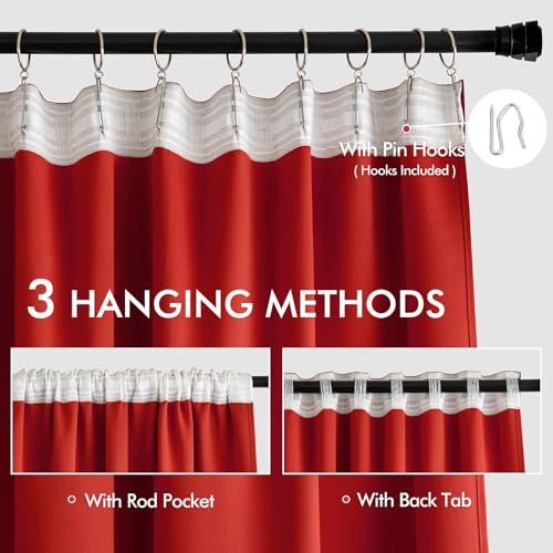 Christmas Red Back Tab Blackout Curtains 52x108 Inch Long 2 Panels (2 Count)