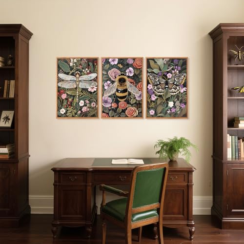 Moody Boho Flowers Insect Framed Wall Art (3 Count)