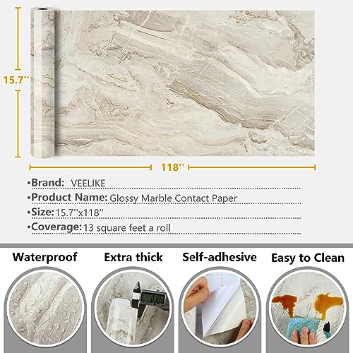 15.7''x118'' Beige Gold Liquid Marble Contact Paper for Countertops Peel and Stick Waterproof Granite Countertop Paper Self Adhesive Marble Wallpaper Vinyl Roll for Kitchen Bathroom Table Wall (13 Sq Ft)