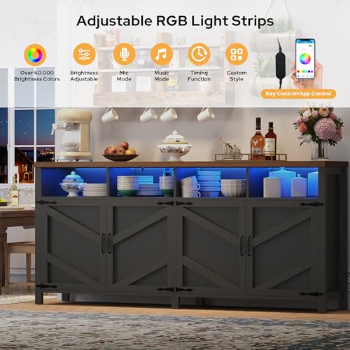 Buffet Sideboard with Storage with Power Outlets & LED Light