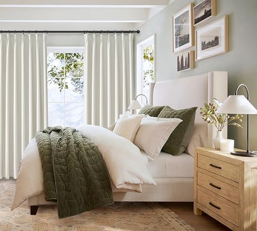 Beige White Linen Full Blackout Curtains 84 Inches Long (2 Count)
