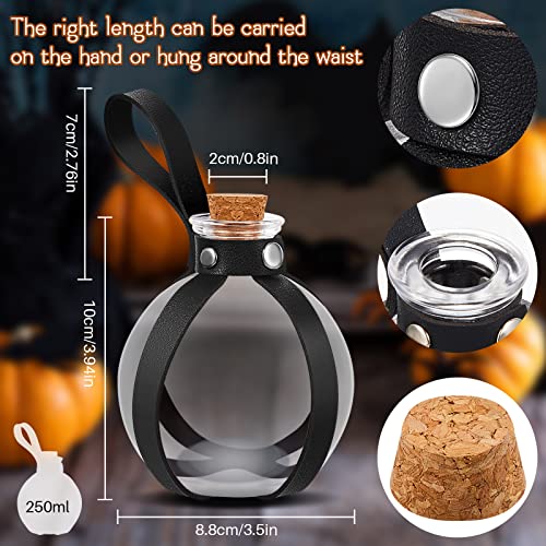 2 Pcs Halloween Glass Potion Bottles with Belt Cork Renaissance Witch Costume Accessories Witch Props Potion Bottle for Halloween Party Decor Cosplay DIY Crafts Gift