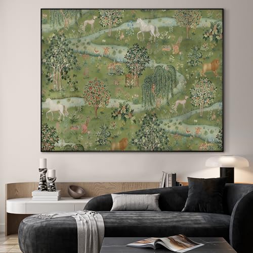 60"x72" Extra Large Framed Wall Art Medieval Fantasy Forest with Woodland Animals