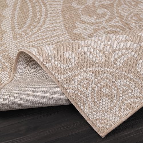 Medallion Outdoor Rug 6x9 Washable Outside Carpet for Indoor Patio Porch Waterproof Easy Cleaning Non Shedding Area Rugs Beige 6 x 9